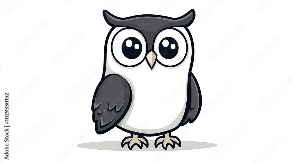 Fototapeta premium Adorable cartoon owl, cheerful pose, character illustration, digital art, copy space