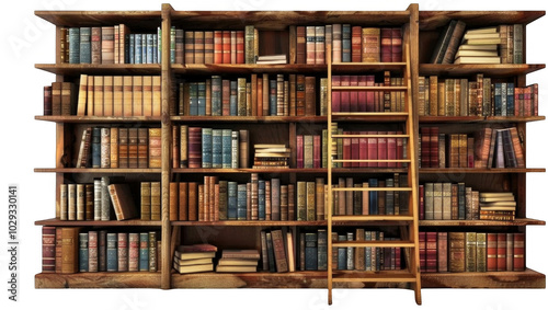 Vintage Library Bookshelf with Vast Collection of Literature