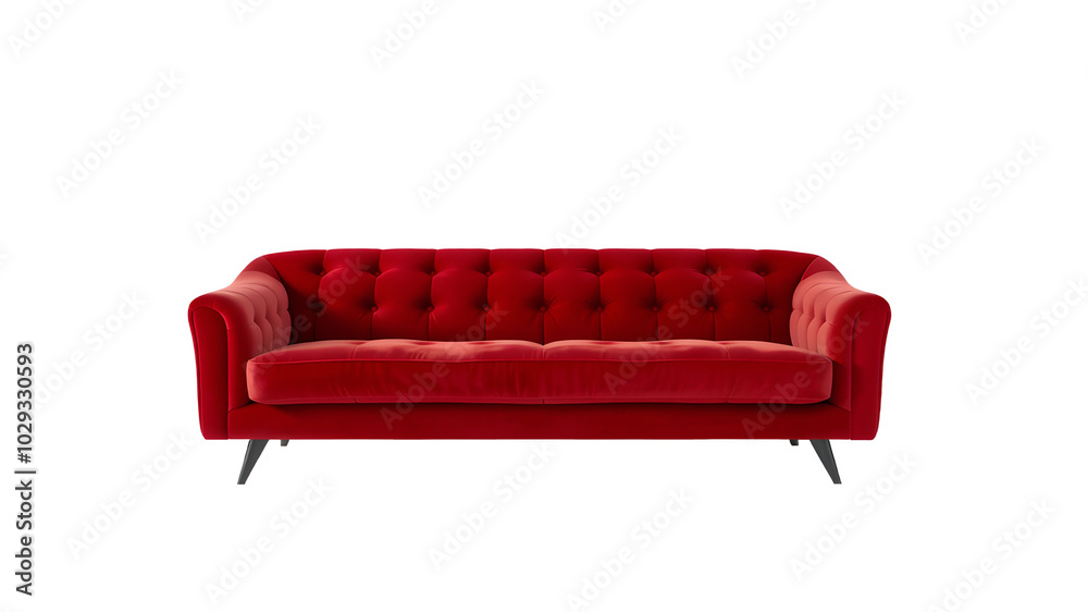Long red velvet soft sofa on isolated PNG background. Long red velvet soft sofa on isolated PNG background.