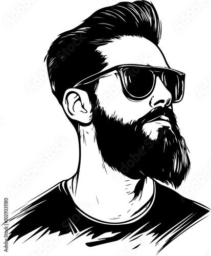 Stylized Vector Portrait of a Bearded Man in Sunglasses, Ideal for Fashion and Lifestyle Branding