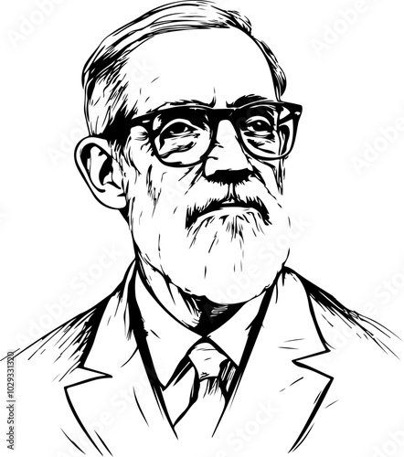 Vector illustration of a wise elderly man with glasses and a beard, suitable for educational or inspirational designs.