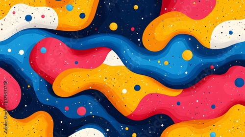 Colorful abstract pattern with wavy shapes and dots