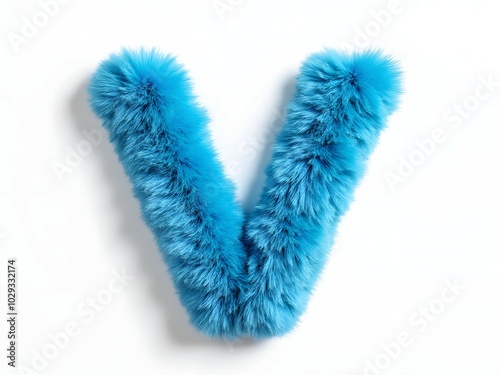 Fluffy blue letter V on a white background. Alphabet design
