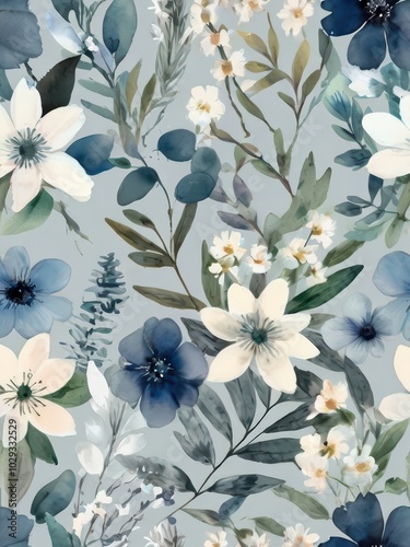 Wallpaper Mural Soft Blue and White Flower Background,Stylish Flower Arrangement for Decor Torontodigital.ca