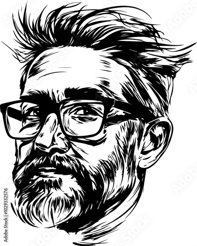 Stylized vector portrait of a bespectacled man with a beard, suitable for personal branding or illustration projects.