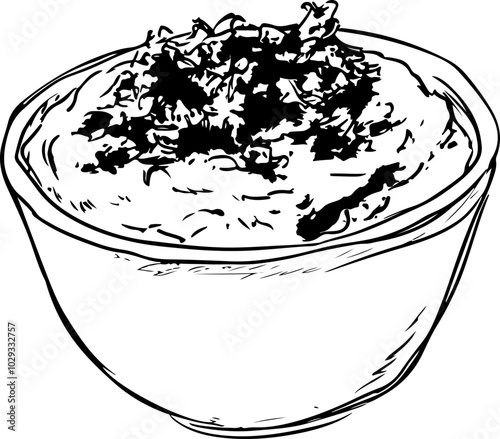 Line Art Vector of Creamy Dip in a Bowl: Ideal for Food Menus or Recipe Designs