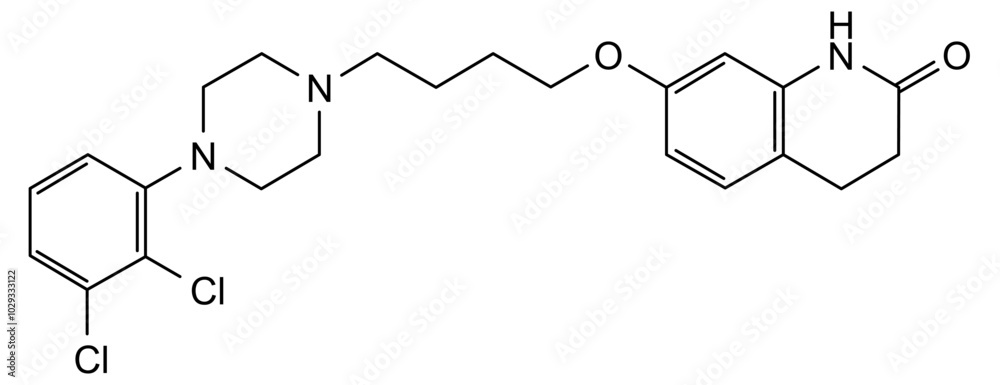 Chemical structure of aripiprazole, drug substance Chemical structure of aripiprazole, drug substance