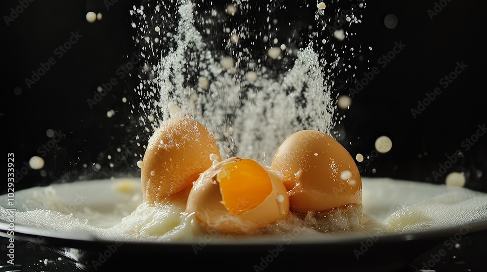 Eggs falling beautifully onto the plate. Eggs falling beautifully onto the plate.