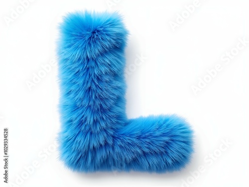 Fluffy blue letter L on a white background. Alphabet design