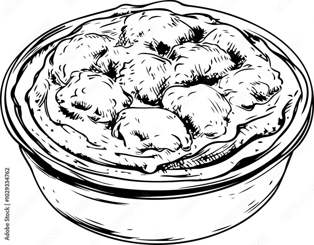 Sketch-style vector illustration of a delicious pie, showcasing a crust topped with fluffy mounds, perfect for culinary designs. Sketch-style vector illustration of a delicious pie, showcasing a crust topped with fluffy mounds, perfect for culinary designs.