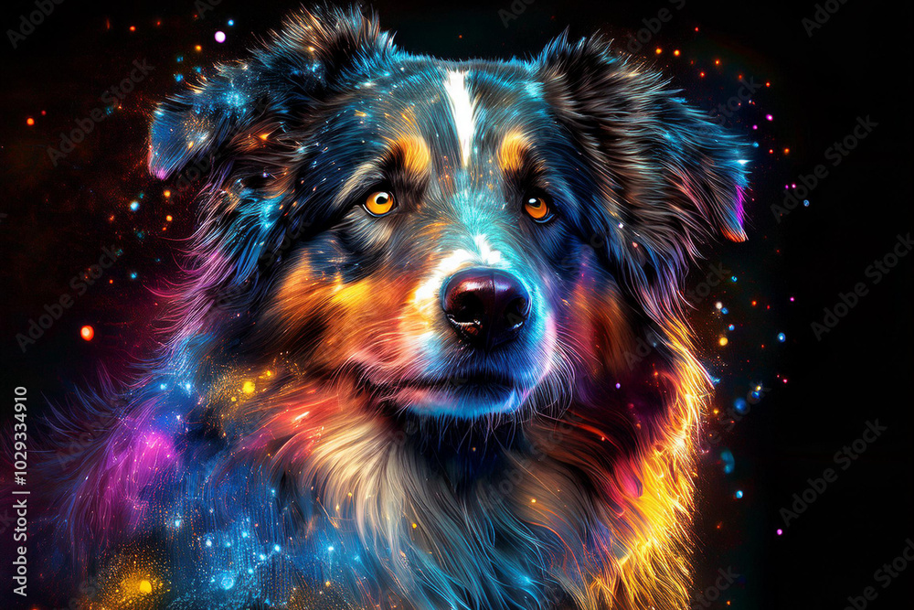 Fototapeta premium pies podobny do owczarka australijskiego. bardzo kolorowy pies