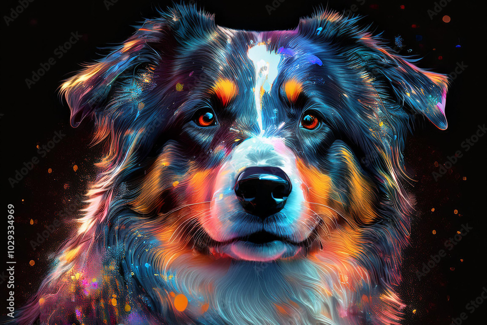 Fototapeta premium pies podobny do owczarka australijskiego. bardzo kolorowy pies