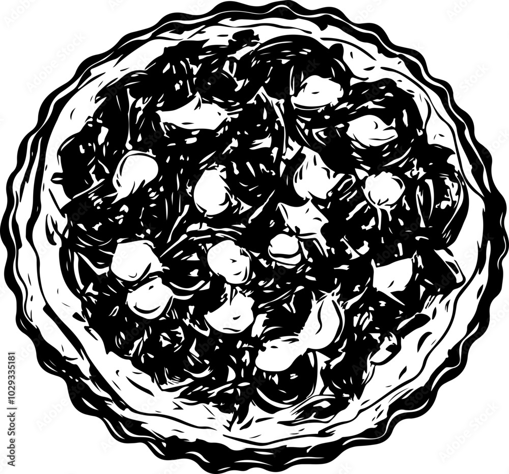 Black and White Vector Illustration of a Pie Filled with Vegetables, Ideal for Culinary Designs and Artworks Black and White Vector Illustration of a Pie Filled with Vegetables, Ideal for Culinary Designs and Artworks