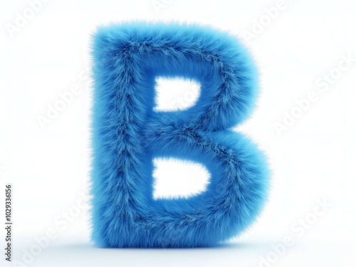 Fluffy blue letter B on a white background. Alphabet design