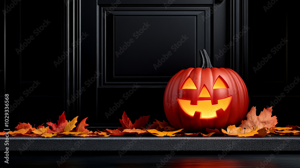 Obraz premium Halloween Jack-o'-Lantern on Doorstep 