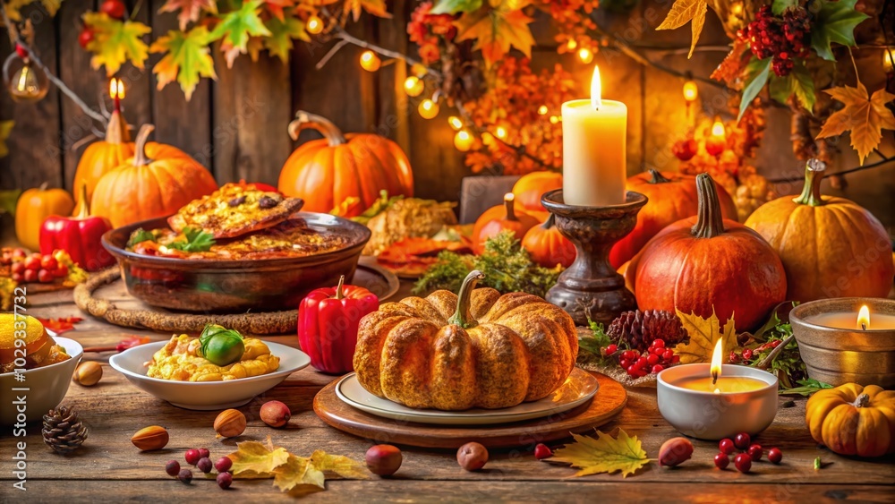 Feliz Día de Acción de Gracias - A Festive Table Setting with Traditional Foods Feliz Día de Acción de Gracias - A Festive Table Setting with Traditional Foods