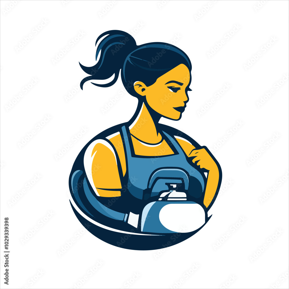 Simple logo of a housekeeper, with a vacuum cleaner on a white background. Simple logo of a housekeeper, with a vacuum cleaner on a white background.
