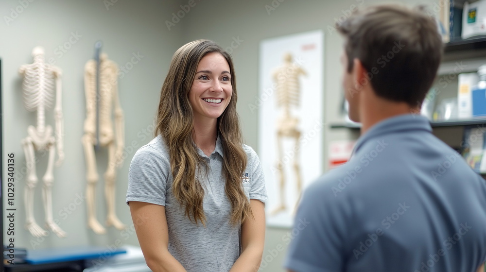 Physical Therapy and Posture Check - A physical therapist conducting posture checks or providing tips on ergonomic adjustments Physical Therapy and Posture Check - A physical therapist conducting posture checks or providing tips on ergonomic adjustments