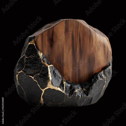 stone mixed with wood object isolated