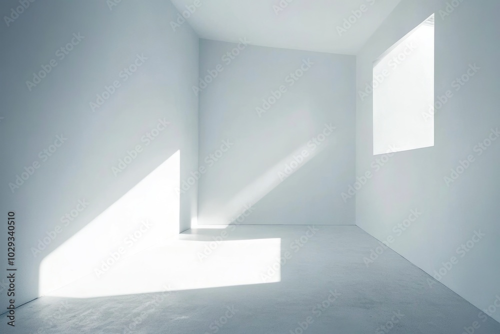 Obraz premium Abstract White Studio Interior with Grey Shadow. Empty Space for Copy. Artistic Wall Texture Design
