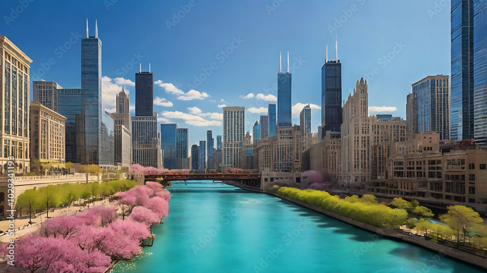 Fototapeta premium city skyline River water