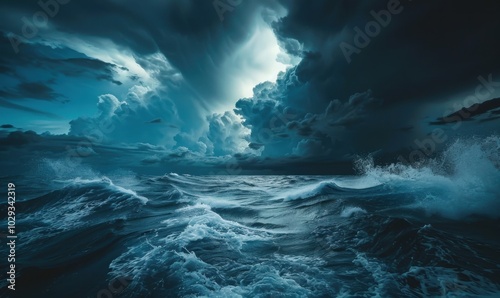 Powerful storm over the ocean, 4K hyperrealistic photo