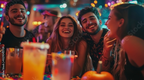 group of people in nightclub at Halloween party