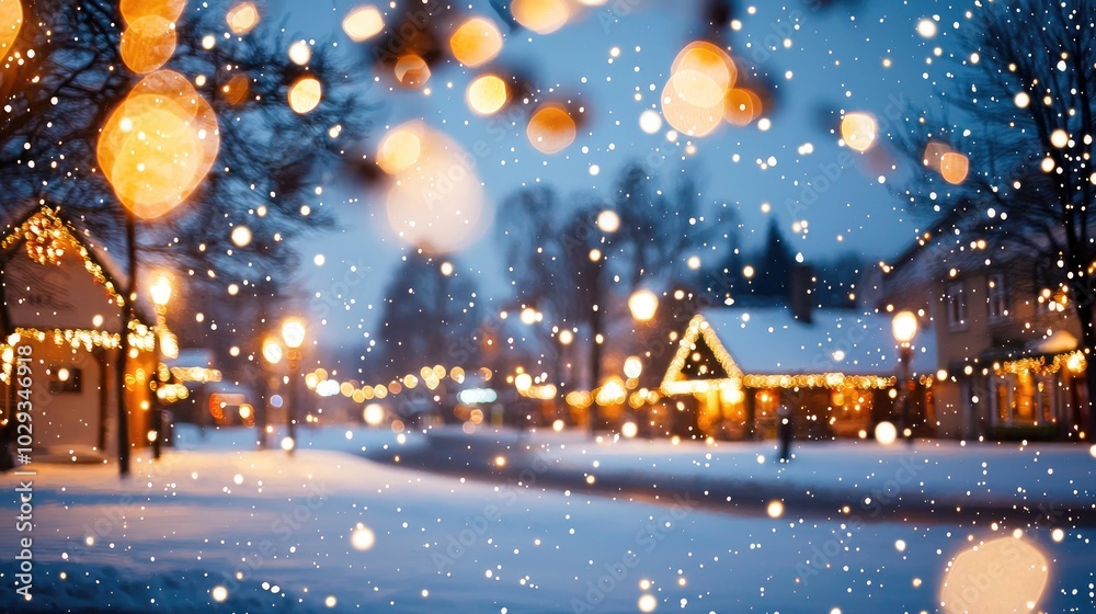 Quaint Winter Village Square with Snow and Lights Quaint Winter Village Square with Snow and Lights