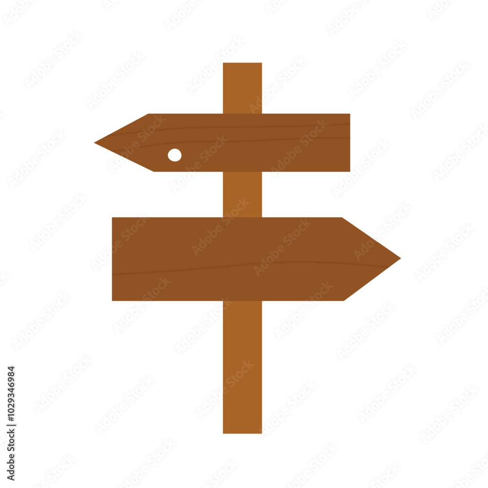 Wooden signpost with two arrow planks, one with hole, pointing in opposite directions. Wooden signpost with two arrow planks, one with hole, pointing in opposite directions.