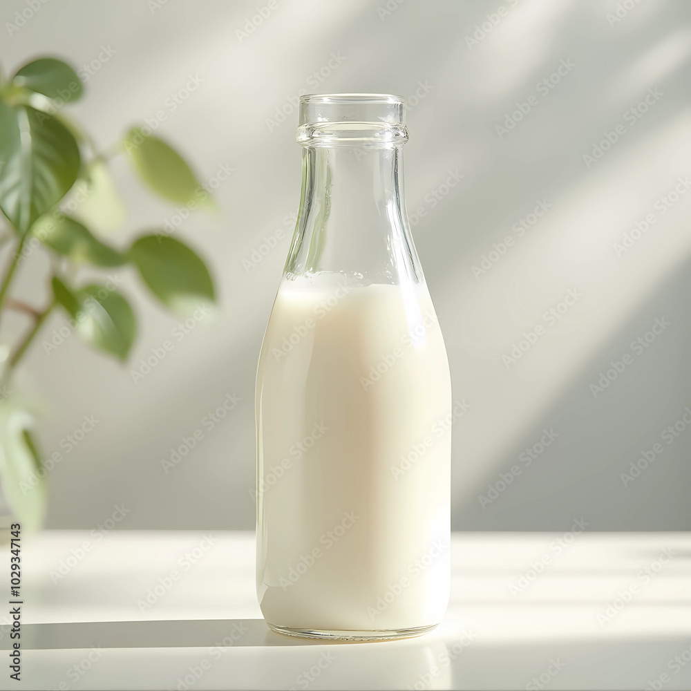 Frische Milch in einer Glasflasche auf hellem Hintergrund Frische Milch in einer Glasflasche auf hellem Hintergrund
