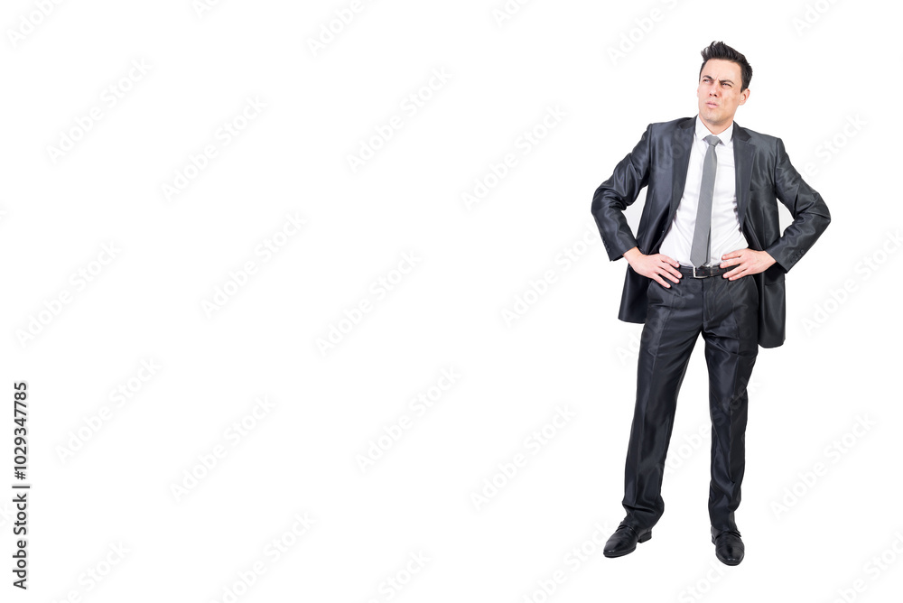 Funny businessman expressing disbelief in studio. White background. Funny businessman expressing disbelief in studio. White background.