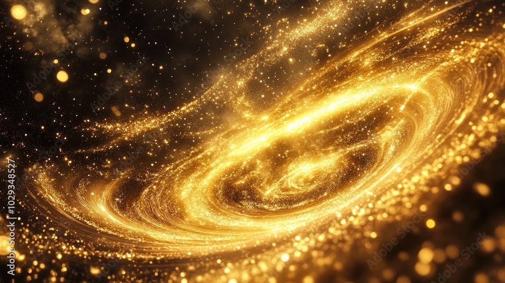 Golden light particles swirling in the void of space, resembling a dazzling cosmic display Golden light particles swirling in the void of space, resembling a dazzling cosmic display
