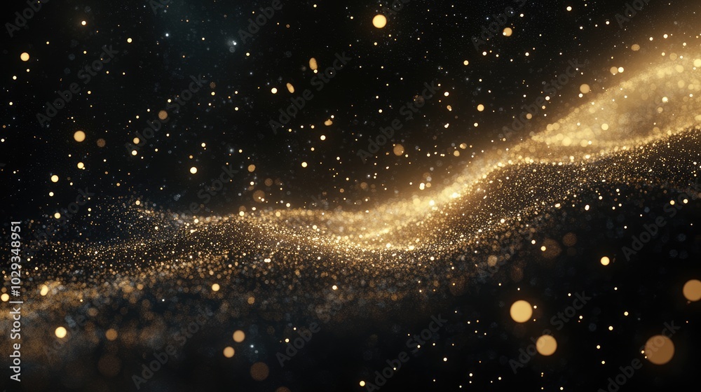 Golden sparkles floating in the blackness of space, adding a touch of elegance and wonder to the cosmos Golden sparkles floating in the blackness of space, adding a touch of elegance and wonder to the cosmos