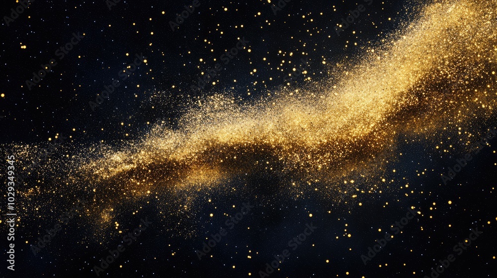 Fototapeta premium Golden stardust floating through the black expanse, creating a mesmerizing and magical celestial effect