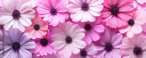 A vibrant array of pastel flowers, showcasing delicate petals in shades of pink and purple, perfect for spring-themed designs.