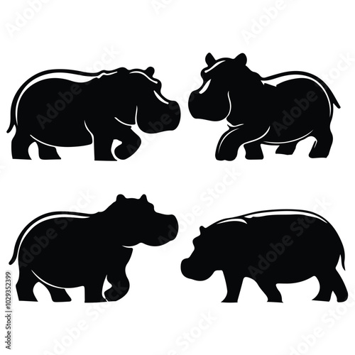 silhouette hippopotamus victor set with white background