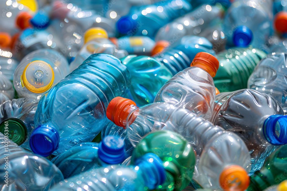 Plastic bottles, garbage of different colors. Concept background for advertising waste sorting, environmental problems, plastic recycling Plastic bottles, garbage of different colors. Concept background for advertising waste sorting, environmental problems, plastic recycling