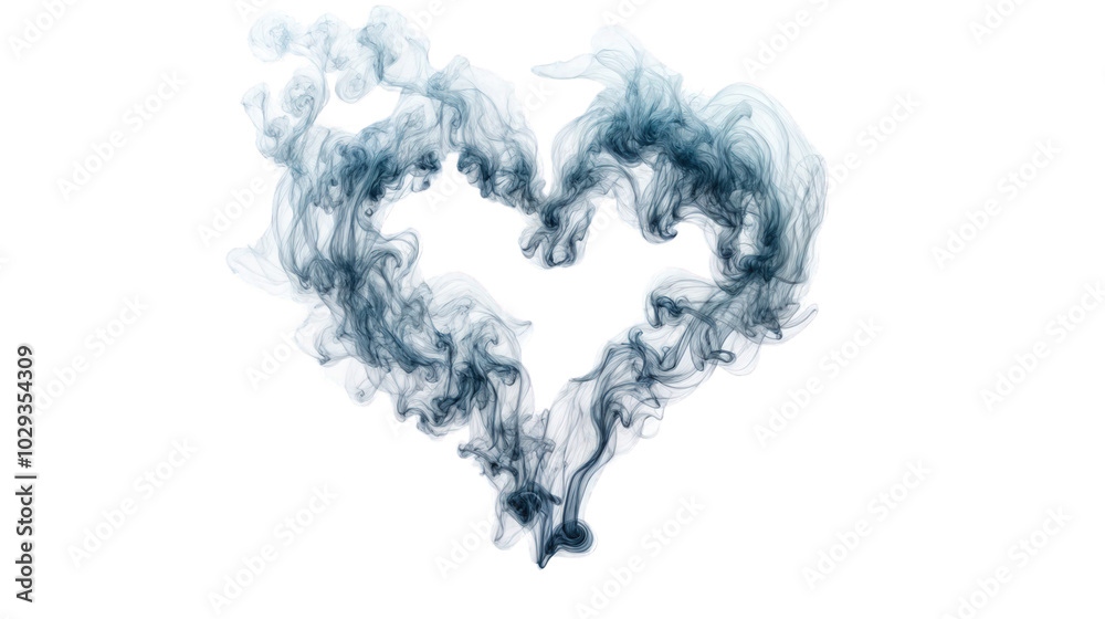 Heart-shaped smoke swirling in artistic cloud form isolated on transparent background, abstract love concept