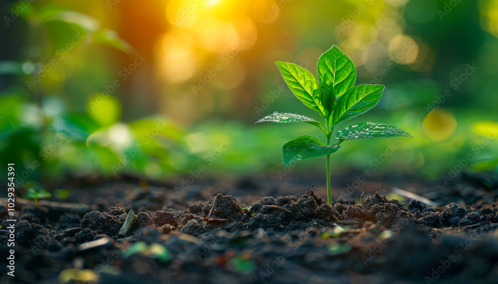 New plant sprout in the warm sunlight of spring A young green plant emerges from rich soil under the gentle glow of spring sunlight, symbolizing new beginnings and growth. New plant sprout in the warm sunlight of spring A young green plant emerges from rich soil under the gentle glow of spring sunlight, symbolizing new beginnings and growth.