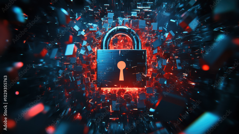 A glowing padlock on a circuit board illustrates digital security in a vibrant tech atmosphere A glowing padlock on a circuit board illustrates digital security in a vibrant tech atmosphere