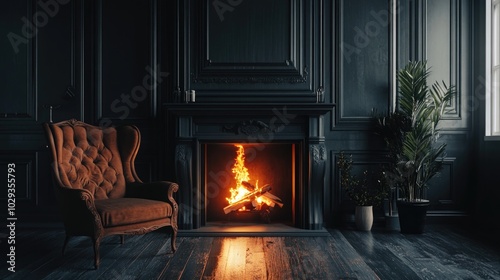 Contemporary Living Room with Dark Wood Accents and Fireplace