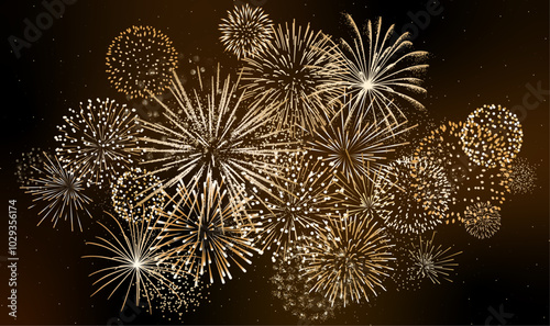 New Year background with gold vector fireworks