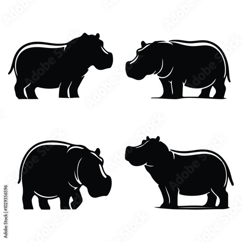 silhouette hippopotamus victor set with white background