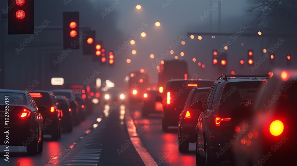 Traffic lights on a congested road. Traffic lights on a congested road.