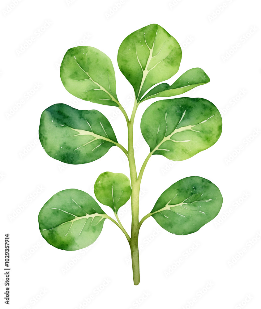 Watercolor illustration of fresh watercress leaves isolated on a transparent background. Healthy green salad for a nutritious diet. Botanical image for card, poster, textile, menu, kitchen, book. Watercolor illustration of fresh watercress leaves isolated on a transparent background. Healthy green salad for a nutritious diet. Botanical image for card, poster, textile, menu, kitchen, book.