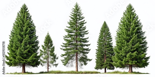 Frontal View of Tall Forest Trees: Scotch Pine and Spruce Isolated on Transparent Background for Nature and Botanical