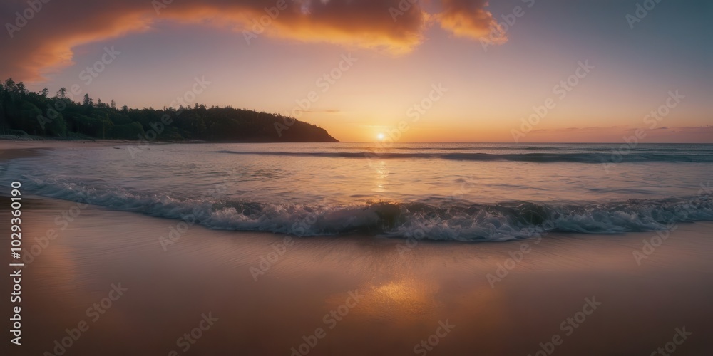 The sun sets over the ocean, its rays reflecting in calm water The sun sets over the ocean, its rays reflecting in calm water