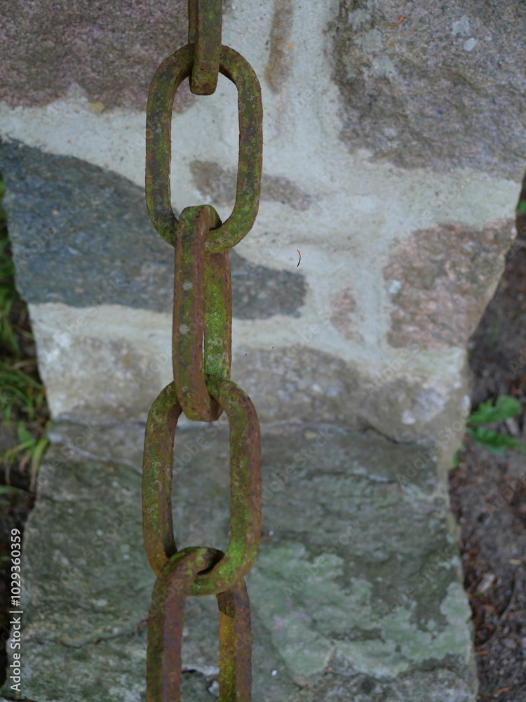 The wrought iron chains on the memorial in Putbus stand for the chains of war and the infinity of remembrance. The wrought iron chains on the memorial in Putbus stand for the chains of war and the infinity of remembrance.