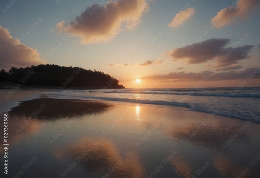 Obraz premium The sun sets over the ocean, its rays reflecting in calm water