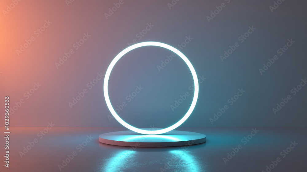 Minimalist Neon Circle and Platform Mockup with Blue and Pink Gradient Background Minimalist Neon Circle and Platform Mockup with Blue and Pink Gradient Background